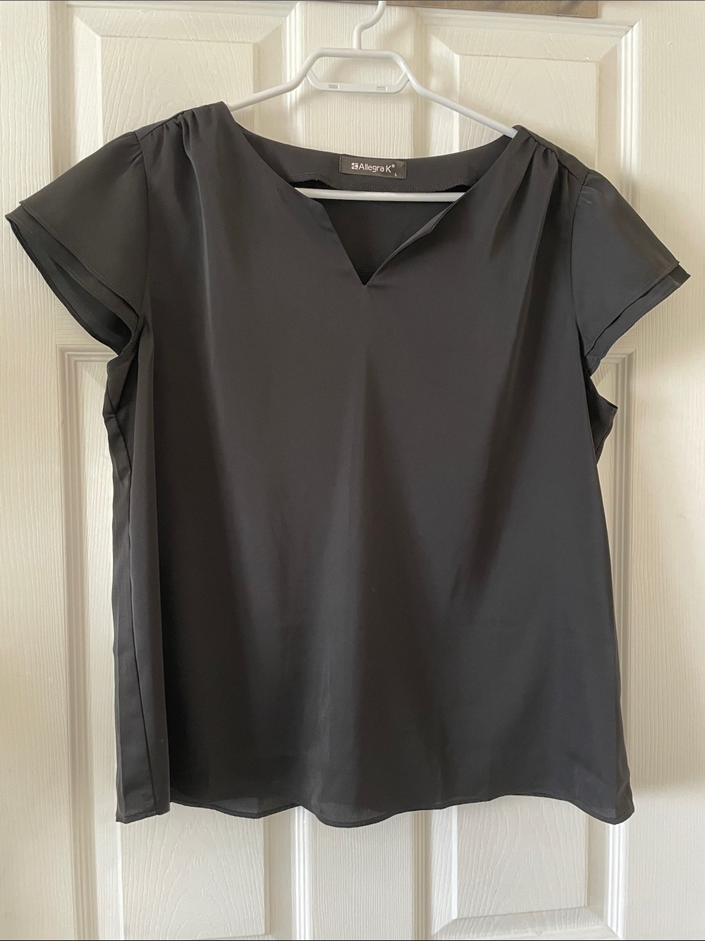 Black short cap sleeve blouse shell top minimalist